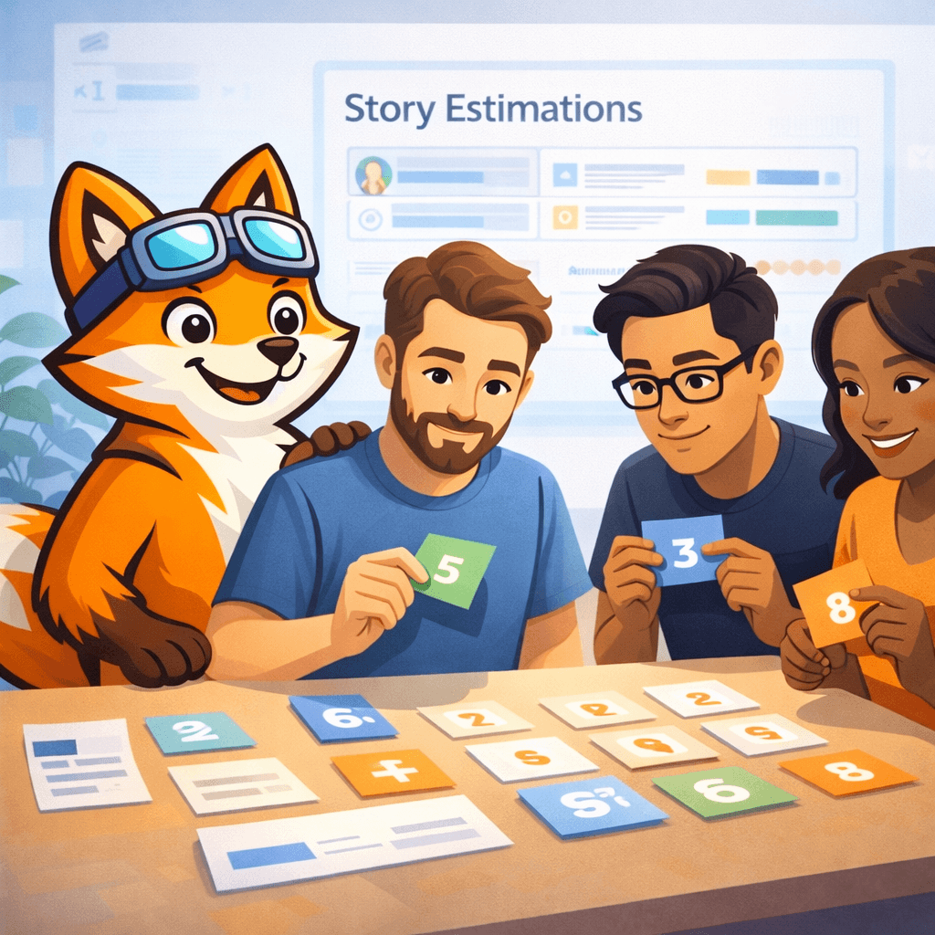 Collaborative story estimation board in RoadMilo used for agile planning, backlog refinement, planning poker sessions, and team voting